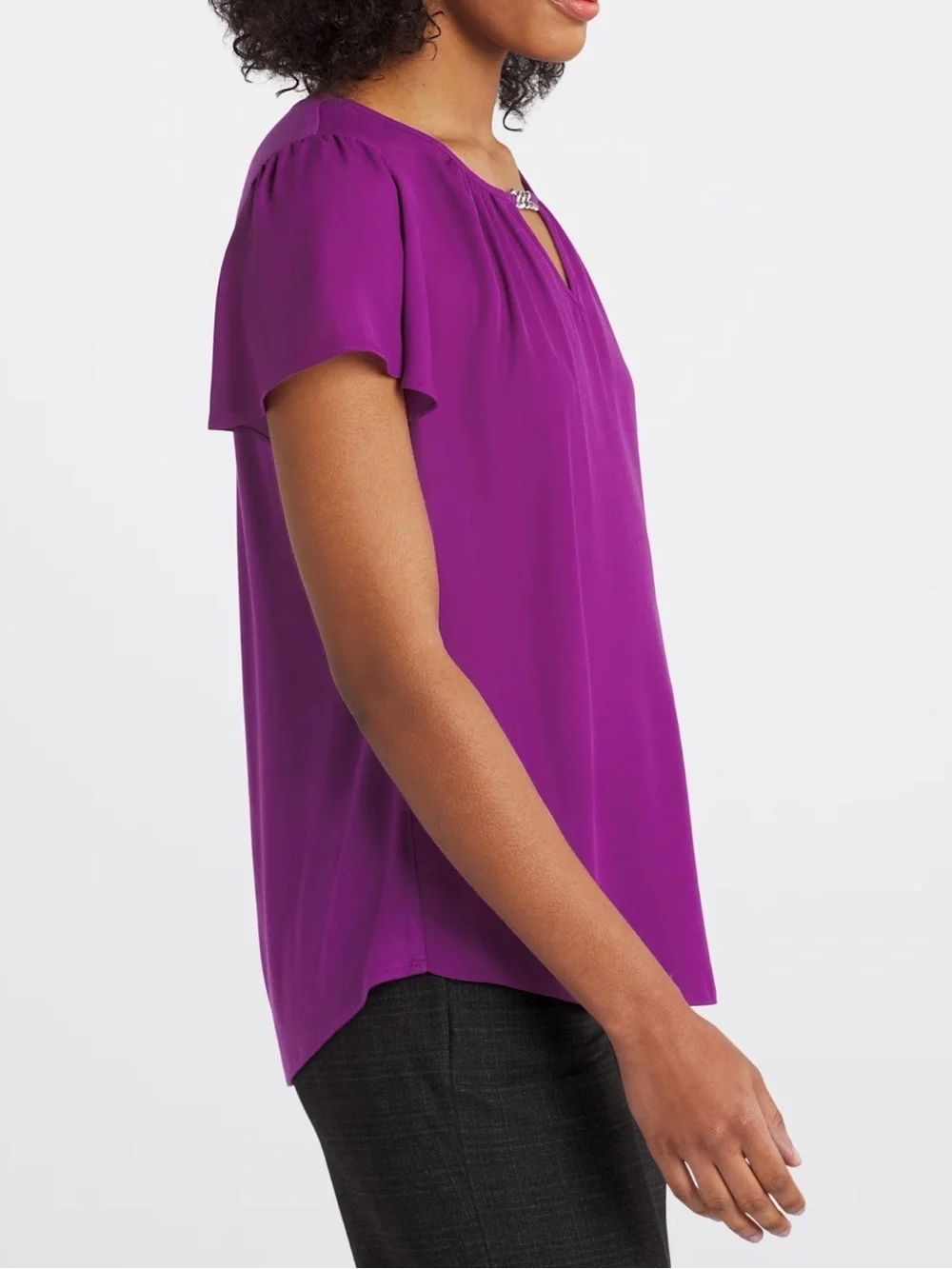 FORTUNE + IVY Wallingford Keyhole Blouse Purple - L - Picture 3 of 12